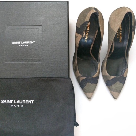 Saint Laurent Green Brown Black Paris Pumps size 10 army fatigue - Picture 1 of 7